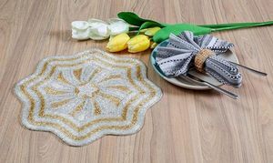 Handcrafted Round Glass <b>Beaded</b> <b>Placemats</b> for Dining Table American Style Wedding Christmas Decoration Family Gatherings Parties - Product Image 5