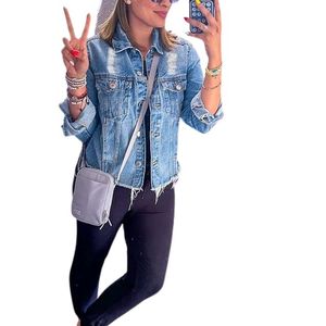 Chaqueta vaquera azul de gran tamaño con botones de manga larga para mujer - Product Image 3