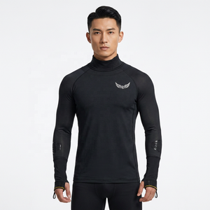 Camiseta de Compresión de Manga Larga con Cuello Alto para Hombre, Negra, Absorbente de Humedad, Transpirable, Ajustada, Deportiva, de Poliéster y Elastano - Product Image 2