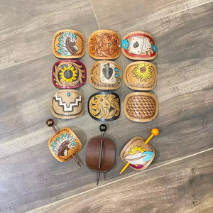 New American Western Style Genuine Leather Women <b>Barrette</b> <b>Hair</b> Clips Tooled Hand Painted High Quality Vintage <b>Hair</b> Stick - Product Image 4