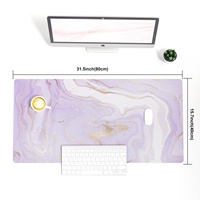 Tapis de souris ergonomique en cuir PVC effet marbre violet, avec repose-poignet en cuir de chamois, résistant à l'eau, pour le bureau et la maison