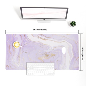 Tapis de souris ergonomique en cuir PVC effet marbre violet, avec repose-poignet en cuir de chamois, résistant à l'eau, pour le bureau et la maison - Product Image 5