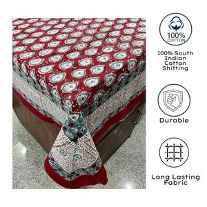 Elegante mantel de algodón con estampado de bloques de mano tradicional indio festivo lujoso rojo verde para banquetes Hotel uso doméstico - Product Image 3