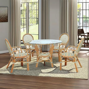 Ensemble de salle à manger en rotin Albany Bistro, 4 pièces, table élégante et moderne avec chaises pour la maison, l'hôtel, meubles de salle à manger élégants et confortables - Product Image 1