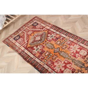 3x10.7 ft Turkish Rug, Vintage <b>Runner</b> Rug, <b>Red</b> Orange Solid Wool Rug - Product Image 4
