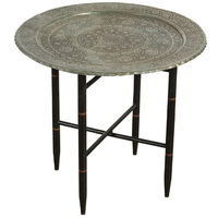 Table marocaine décorative en métal argenté finition antique, pour la maison, l'hôtel, le salon