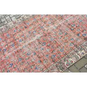 4.6x7.5 ft Turkish <b>Rug</b>, Vintage Area <b>Rug</b>, Red Blue <b>Abstract</b> <b>Rug</b> - Product Image 5