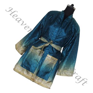 KS005 mujeres abstractas seda pura vintage Sari kimono corto tamaño libre ajustable vintage Sari kimono corto Mujer seda vintage - Product Image 1