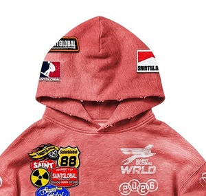 2026 Wholesale <b>Top</b> Quality Custom Oversized Graphic Hoodie & <b>Distressed</b> Denim Shorts Set For Men - Product Image 5