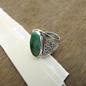 Joyería hecha a mano, conjunto de bisel de piedras preciosas de Esmeralda natural, anillo de forma ovalada, regalo para ella, anillo de Plata de Ley 925, precio al por mayor - Product Image 3