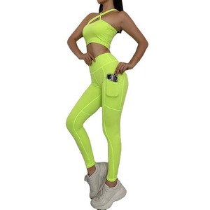 Conjunto de mallas y sujetador deportivo para mujer, ropa de gimnasio, Fitness, mallas de trasero, para correr - Product Image 1