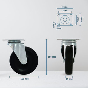 100mm Industrial Casters Thermoplastic Rubber <b>Wheels</b> Flat Free Medium Duty Top Plate - Product Image 2