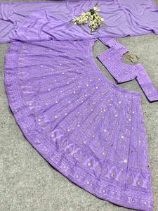 Designer indien Faux Georgette Sequin Broderie Travail Lehenga Choli Dupatta Readymade Bollywood Party Wear Outfit pour adultes - Product Image 5