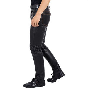 Pantalon en cuir véritable pour homme, décontracté, slim, allongé, léger, première couche de cuir de vache, style droit, taille haute, élastique, respirant - Product Image 4