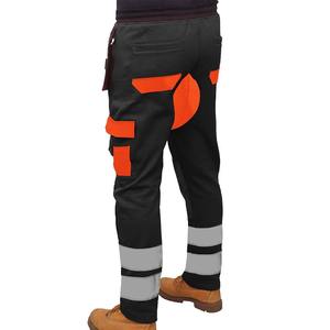 Pantalones de seguridad reflectantes transpirables negros y naranjas para hombre con certificación CE, detección de agujas, bolsillos tipo funda y rodillas reforzadas 2026 - Product Image 3