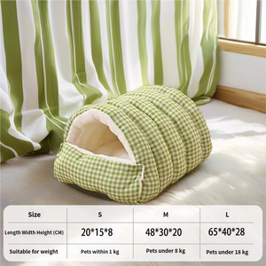 Cama para Mascotas Personalizada OEM, Cerrada, Desmontable, Lavable, Universal, Nido para Mascotas, Cuatro Estaciones, Cálida, de Algodón a Cuadros, para Gatos y Perros, Uso en Interiores - Product Image 5