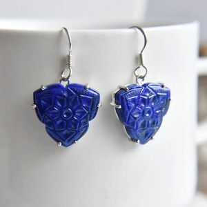 ต่างหูแกะสลัก Lapis Lazuli สีฟ้าต่างหูง่าม925เงินสเตอริงผู้หญิงเครื่องประดับดีวินเทจสีฟ้า Lapis Lazuli - Product Image 1