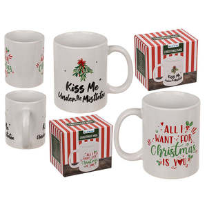 Novelty Christmas Mugs 2-Piece Set All I Want Mistletoe 200ml 600ml Capacity Ceramic <b>Microwave</b> Safe Screen Printing Stocked Lid - Product Image 6