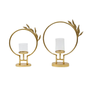 Juego de 2 portavelas de forma redonda con estilo, accesorios de oficina de escultura decorativa de Color dorado Vintage hechos a mano de calidad superior - Product Image 1