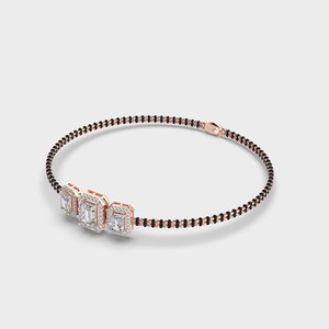 IGI Certified Lab Grown Emerald Cut Three <b>Stone</b> Halo Diamond Mangalsutra Bracelet in 9K Yellow / White / Rose Gold - Product Image 3