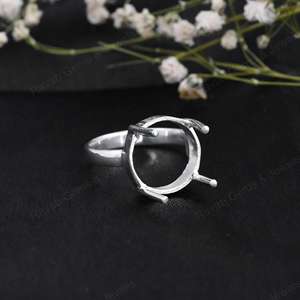 Genuine High Quality 925 Sterling Silver 12mm 4 Prong Setting Semi-Mount Engagement <b>Ring</b> 14k Gold Plated Handmade Custom Jewelry - Product Image 1