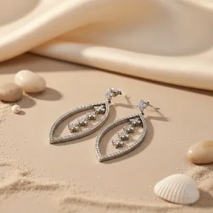 Boucles d'oreilles pendantes en argent pour femmes avec zircone cubique plaqué or, pendentif goutte pour les fêtes, avec diamant poire, cadeau parfait, bijoux - Product Image 1