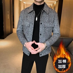 À la mode automne et hiver nouvelle veste pour hommes à la mode Jacquard Tweed Style décontracté revers plus proche pour les loisirs décontracté - Product Image 2