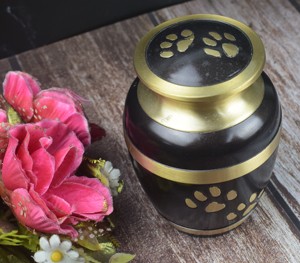 Black Gold Metal <b>Urn</b> Adult Human Ashes with Walk Foot Print - Product Image 1