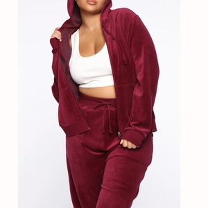 Women's 100% Cotton <b>Velour</b> Jogger Suit Custom Logo Winter Training Wear Two Pieces Fitted Velvet <b>Tracksuit</b> Set Hooded Collar - Product Image 3