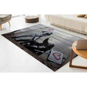 Tapis graffiti Banksy : Paix vs Amour, tapis d'appoint antidérapant, tapis en chenille - Product Image 4