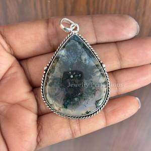 Collier élégant et unique pour femmes, tendance actuelle, en agate mousse naturelle, bijoux fins, pendentifs, breloques avec moissanite principale - Product Image 2