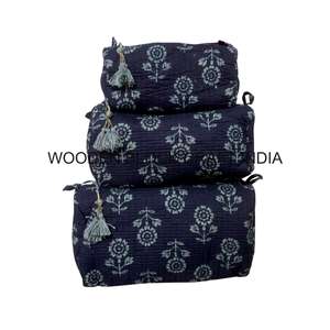 <b>WOODEN</b> <b>BLOCK</b> CRAFT INDIA Bohemian Tassel Pattern Zipper Closure Eco-Friendly Cotton Cosmetic Bag Portable Foldable Makeup - Product Image 1