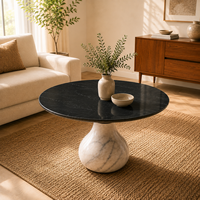 Table à manger ronde moderne de luxe en marbre avec plateau en pierre noire et base en marbre blanc, 4 places