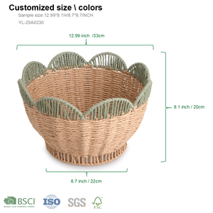 ตะกร้าเก็บของทรงกลมลายหอยเชลล์ ทำจากเชือกกระดาษ ทอแบบสาน ซ้อนกันได้ เหมาะสำหรับเป็นของขวัญ - Product Image 3