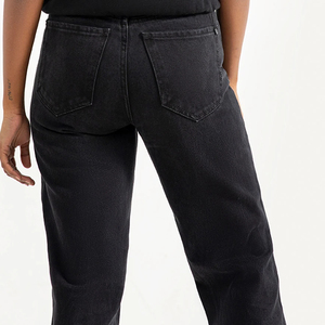 <b>Black</b> Comfortable Regular Fit <b>Women's</b> Denim Jeans Winter 100% Cotton Breathable Eco-Friendly Outdoor Casual Drawstring Mid Waist - Product Image 4