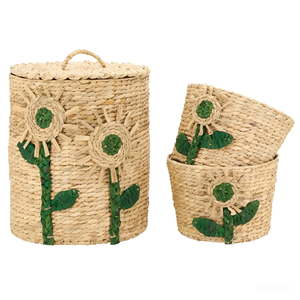 Recién llegado, cestas de jacinto de agua tejidas a mano ecológicas para niños con patrones de flores para cesto de almacenamiento y cesta de juguete para niños - Product Image 1