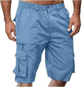 Pantalones cortos de sarga informales para hombre, pantalones cortos de algodón con cordón clásico, elásticos, cintura elástica, ajuste relajado, pantalones cortos de trabajo de verano - Product Image 2