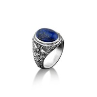 Bague pour homme Mehrajudin Gems en argent sterling avec agate, sertissage vintage en forme de crochet, plaqué rhodium noir, certifiée par une tierce partie