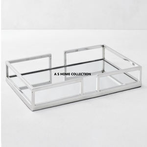 Bandeja de vidrio con espejo de Metal de estilo europeo, bandejas de servicio sostenibles para sala de estar, mesa de café para decoración del hogar, almacenamiento de frutas - Product Image 2