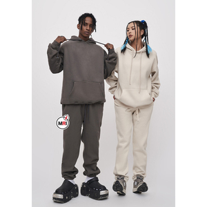 Pantalones apilados unisex para correr, chándal de calle de estilo sólido de invierno, chándal transpirable con logotipo personalizado para hombres y mujeres, conjunto con capucha - Product Image 3