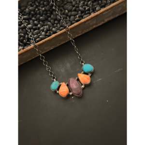 Collier Antionette Martinez en turquoise et pierres multicolores avec motif géométrique en argent sterling - Product Image 3