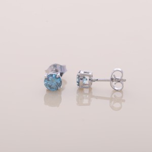 Boucles d'oreilles clous en diamant bleu de 1,06 ct cultivé en laboratoire, or jaune, blanc et rose 14 carats, taille princesse, plaqué rhodium, certifiées IGI, bijoux classiques - Product Image 4