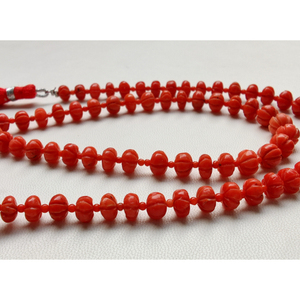 Sculpté Melon Forme Naturel Italien Rouge Corail Gemme Sculpture Perles Melon Forme 6 À 7 MM Perles 8 Pouces Strand Coral Beads - Product Image 3