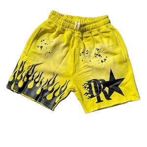 <b>Men's</b> Acid Wash Vintage Custom Design Fleece <b>Shorts</b> Heavy Cotton Puff Printed Distressed Rhinestone Styles Elastic Waist - Product Image 6