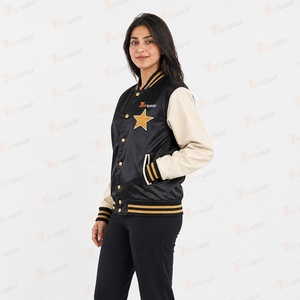 Chaqueta Varsity de Satén para Mujer Tiierwear, Negra, con Bloques de Color, Resistente al Viento, Transpirable y Ecológica para Invierno - Product Image 3