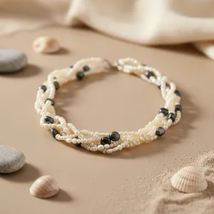Collier ras du cou pour femme en perles naturelles de riz multibrins de qualité AA avec chaîne en bambou, bijoux de luxe - Product Image 2