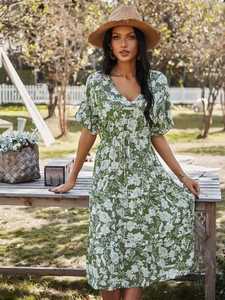 2023 Maxi vestido para mujer atractivo estampado de leopardo hasta la rodilla estilo bohemio media manga dulce verano vacaciones Look 100% algodón - Product Image 6