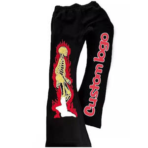 Custom Manufacturer Logo Jogger Pants Plus Size Men Acid Wash <b>Shaded</b> Embroidery High Split Stack Flare Drawstring Sweatpants - Product Image 2