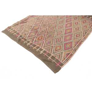 Vintage 5x6 ft Rug, Area Turkish Rug, <b>Brown</b> Pink Check Rug - Product Image 2