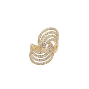 14K Gold Unique Interwoven Wave Design <b>Statement</b> <b>Ring</b> with Multiple Rows of Sparkling Natural Diamonds - Product Image 1